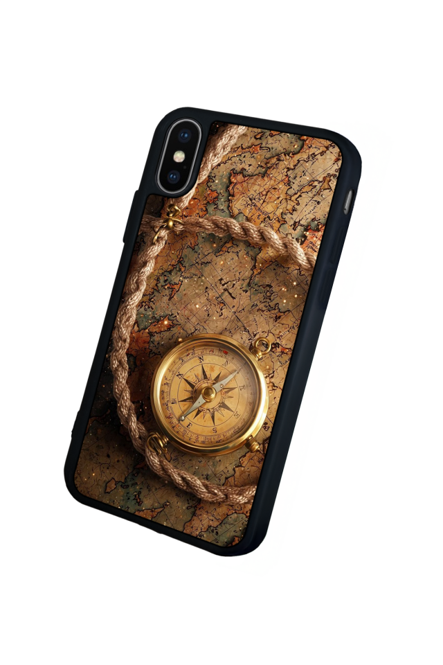 iPhone X/ XS Uyumlu Pusula Tasarımlı Glossy Premium Kılıf