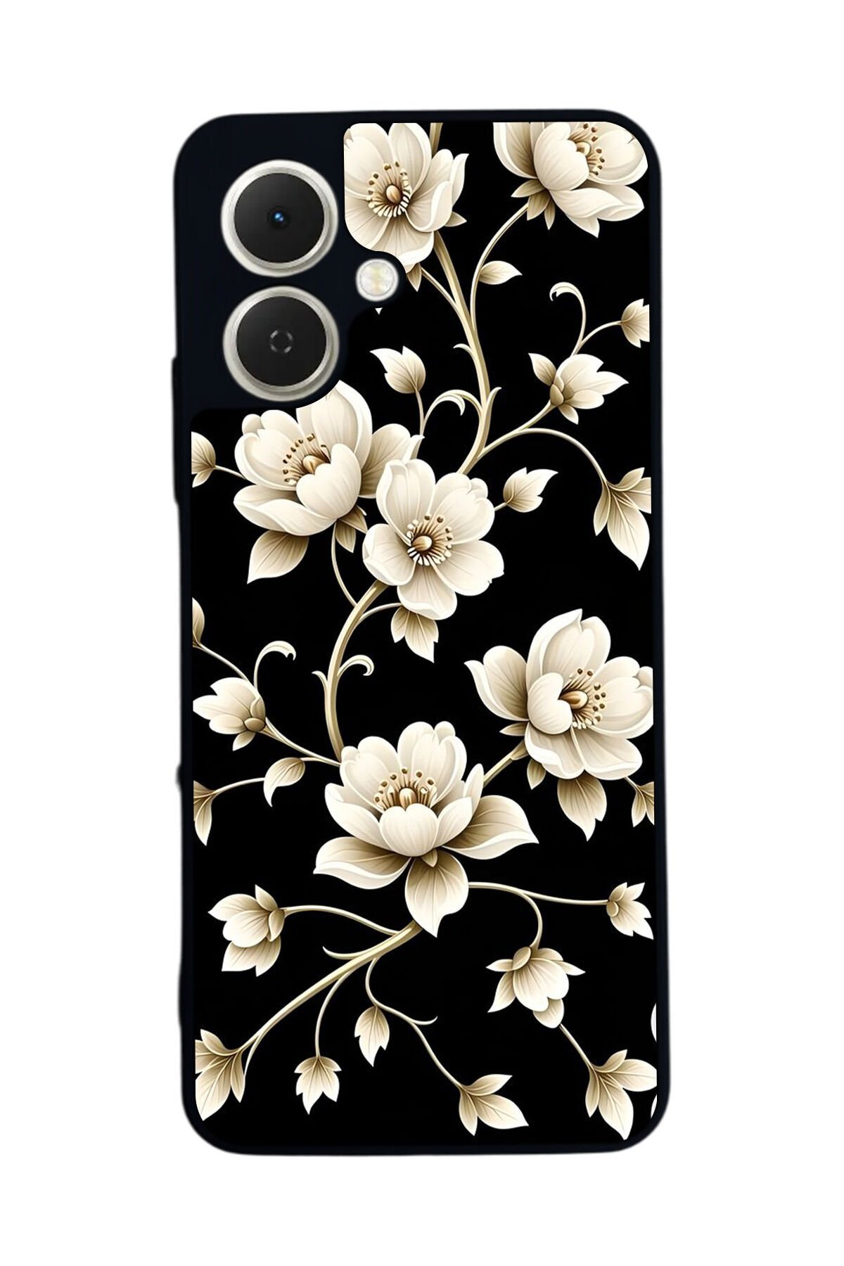 Tecno Spark GO 2 Uyumlu Yaldizli Cicek Tasarımlı Glossy Premium Kılıf