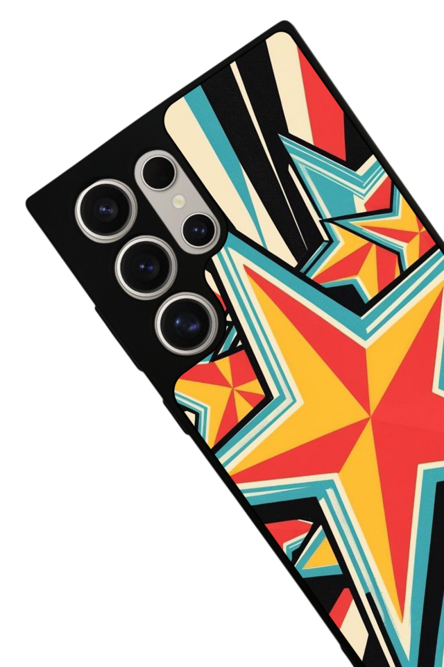 Samsung Galaxy S22 Ultra Uyumlu Retro Yildizlar Tasarımlı Glossy Premium Kılıf