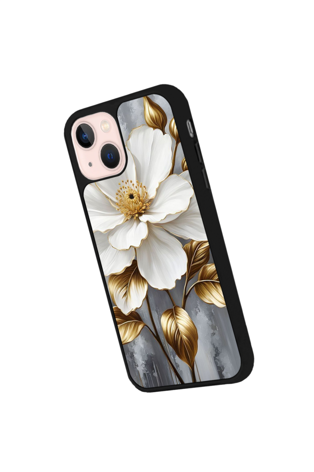 iPhone 15 Plus Uyumlu Yaldizli Cicek Tasarımlı Glossy Premium Kılıf