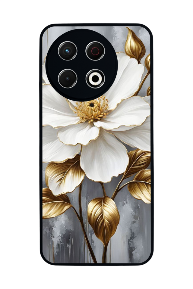 Tecno Spark 30 Pro Uyumlu Yaldizli Cicek Tasarımlı Glossy Premium Kılıf