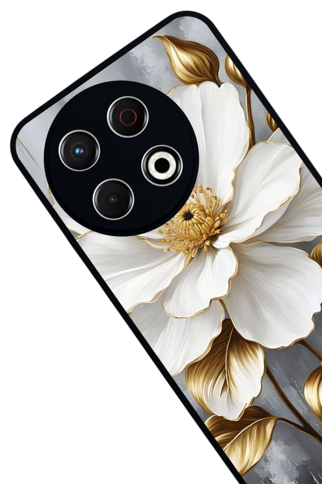 Tecno Spark 30 Pro Uyumlu Yaldizli Cicek Tasarımlı Glossy Premium Kılıf