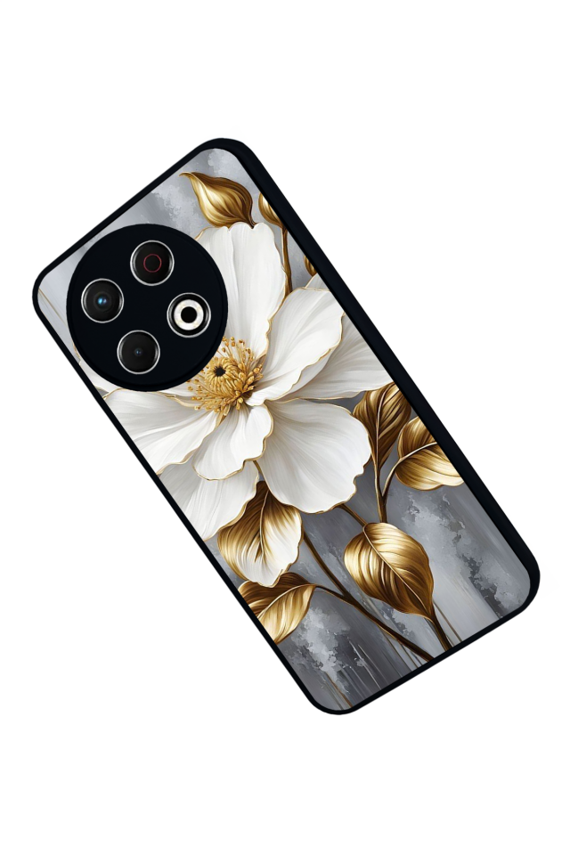 Tecno Spark 30 Pro Uyumlu Yaldizli Cicek Tasarımlı Glossy Premium Kılıf