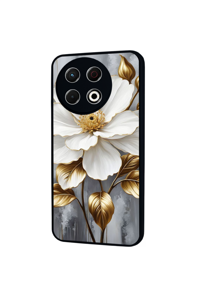 Tecno Spark 30 Pro Uyumlu Yaldizli Cicek Tasarımlı Glossy Premium Kılıf