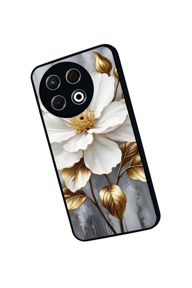 Tecno Spark 30 Pro Uyumlu Yaldizli Cicek Tasarımlı Glossy Premium Kılıf