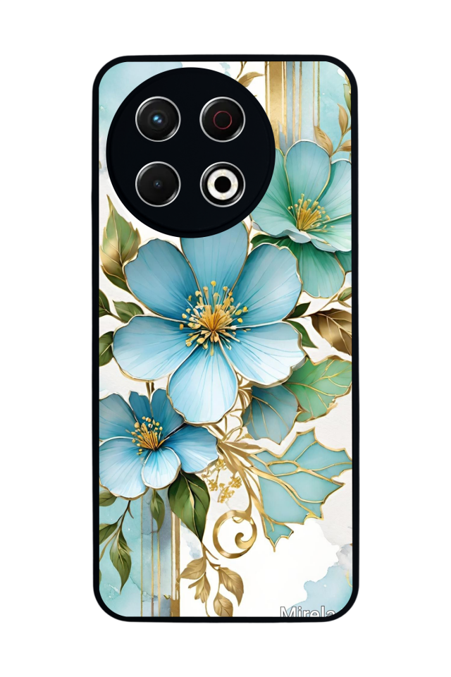 Tecno Spark 30 Pro Uyumlu Yaldizli Cicek Tasarımlı Glossy Premium Kılıf