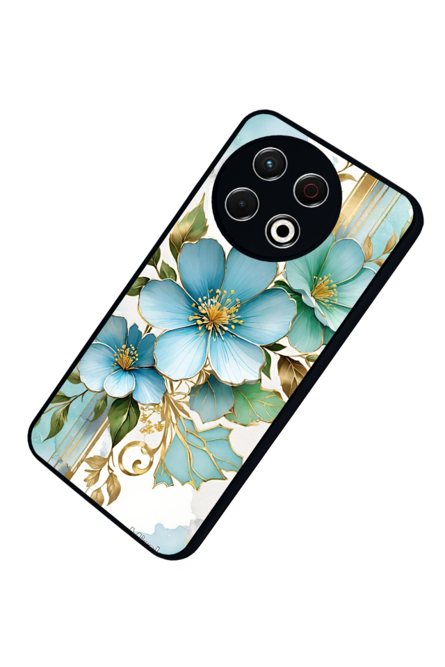 Tecno Spark 30 Pro Uyumlu Yaldizli Cicek Tasarımlı Glossy Premium Kılıf