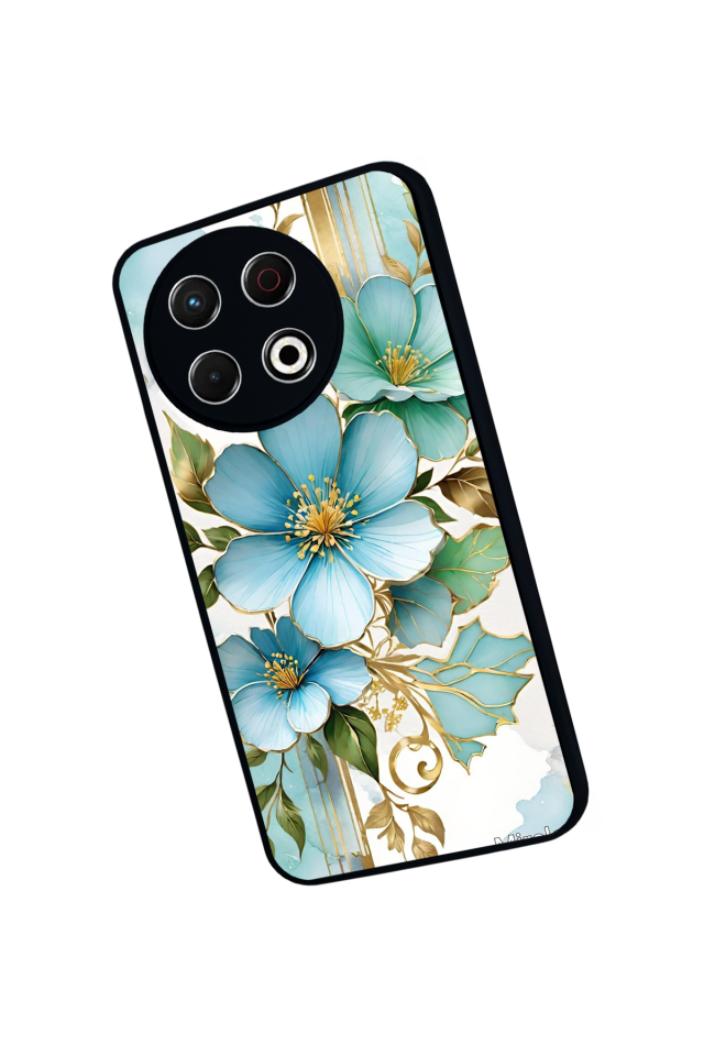 Tecno Spark 30 Pro Uyumlu Yaldizli Cicek Tasarımlı Glossy Premium Kılıf