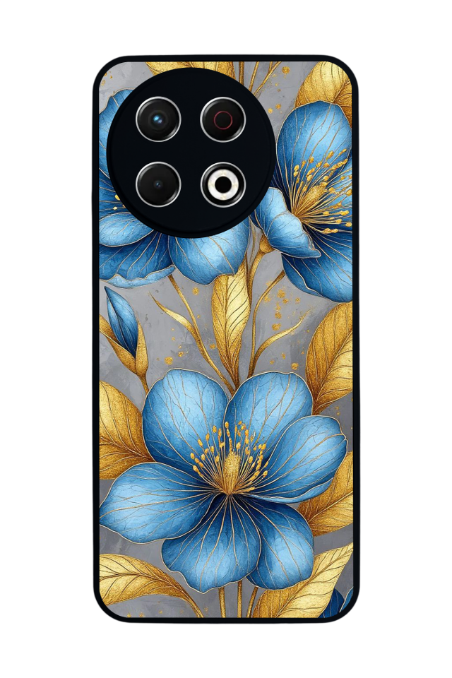 Tecno Spark 30 Pro Uyumlu Yaldizli Cicek Tasarımlı Glossy Premium Kılıf