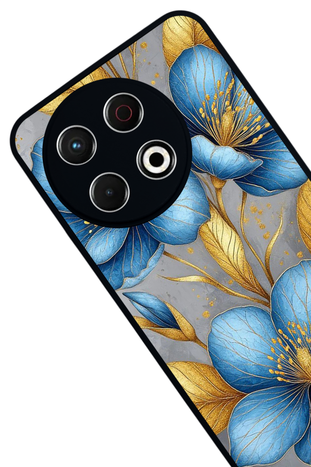 Tecno Spark 30 Pro Uyumlu Yaldizli Cicek Tasarımlı Glossy Premium Kılıf