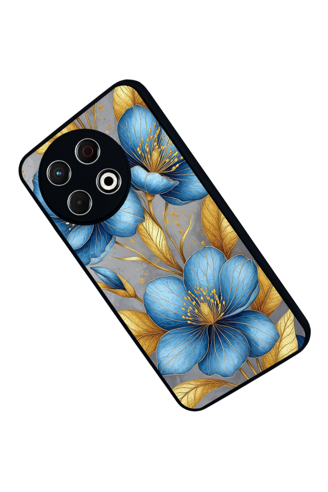 Tecno Spark 30 Pro Uyumlu Yaldizli Cicek Tasarımlı Glossy Premium Kılıf