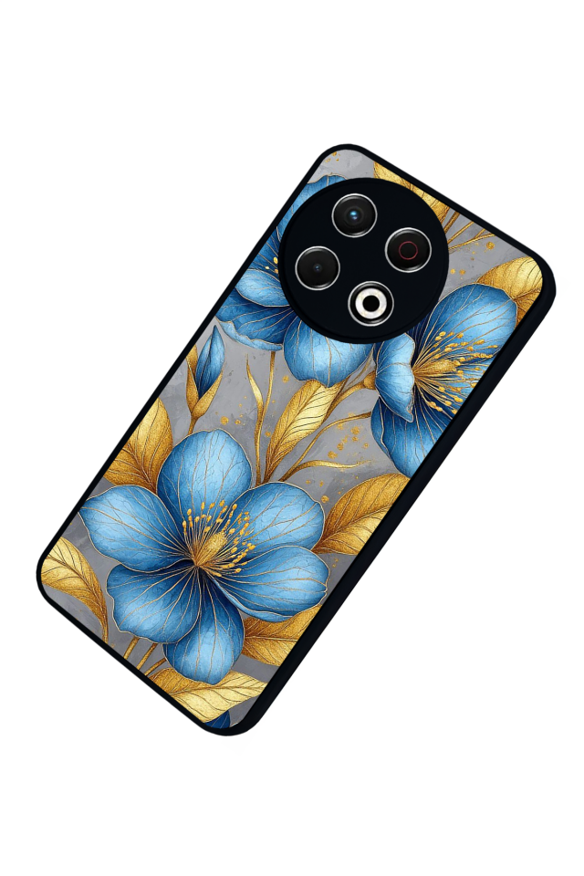 Tecno Spark 30 Pro Uyumlu Yaldizli Cicek Tasarımlı Glossy Premium Kılıf