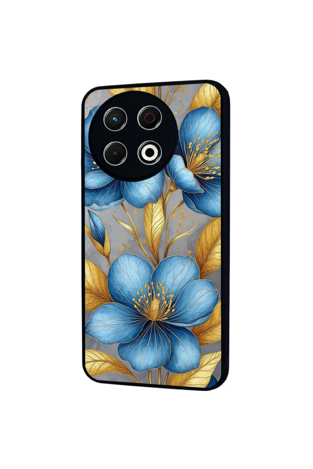 Tecno Spark 30 Pro Uyumlu Yaldizli Cicek Tasarımlı Glossy Premium Kılıf