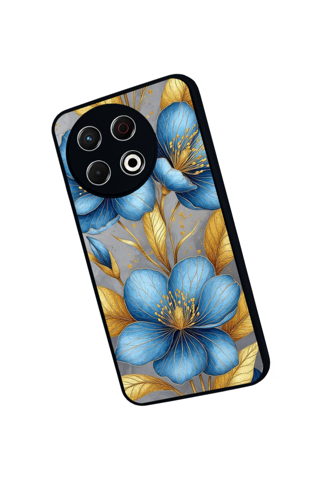 Tecno Spark 30 Pro Uyumlu Yaldizli Cicek Tasarımlı Glossy Premium Kılıf