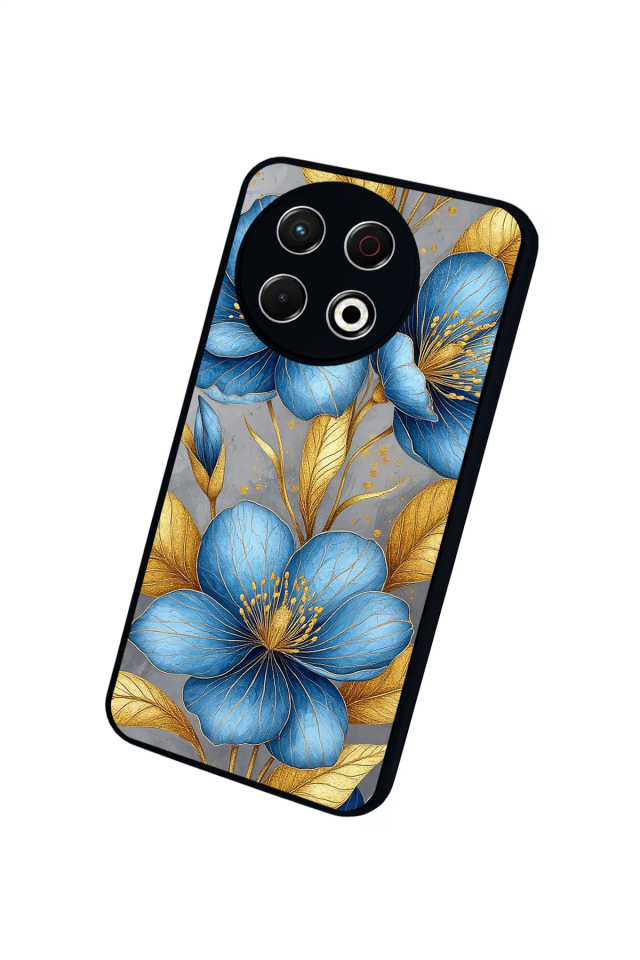 Tecno Spark 30 Pro Uyumlu Yaldizli Cicek Tasarımlı Glossy Premium Kılıf