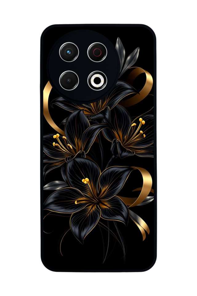 Tecno Spark 30 Pro Uyumlu Yaldizli Cicek Tasarımlı Glossy Premium Kılıf