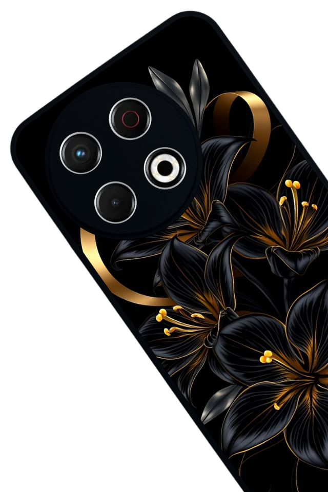 Tecno Spark 30 Pro Uyumlu Yaldizli Cicek Tasarımlı Glossy Premium Kılıf