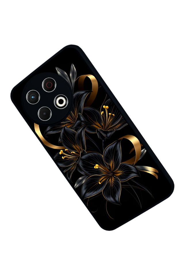 Tecno Spark 30 Pro Uyumlu Yaldizli Cicek Tasarımlı Glossy Premium Kılıf