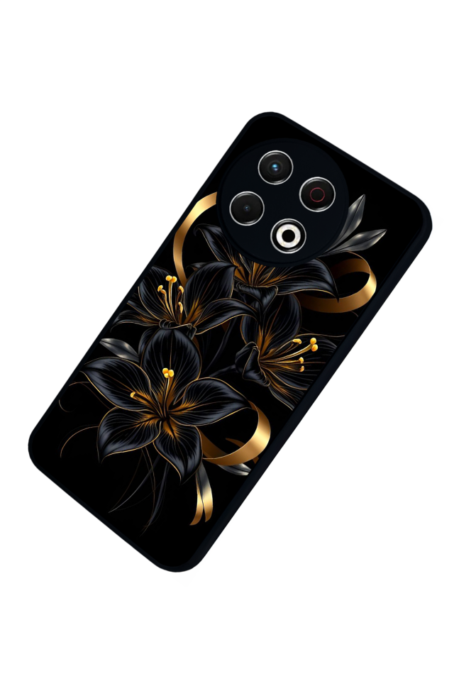 Tecno Spark 30 Pro Uyumlu Yaldizli Cicek Tasarımlı Glossy Premium Kılıf