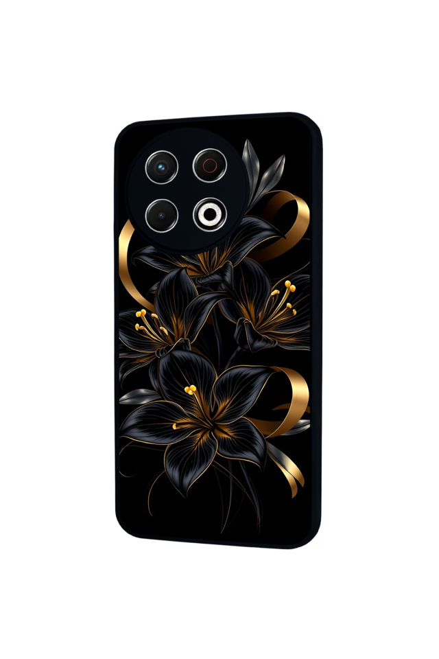 Tecno Spark 30 Pro Uyumlu Yaldizli Cicek Tasarımlı Glossy Premium Kılıf