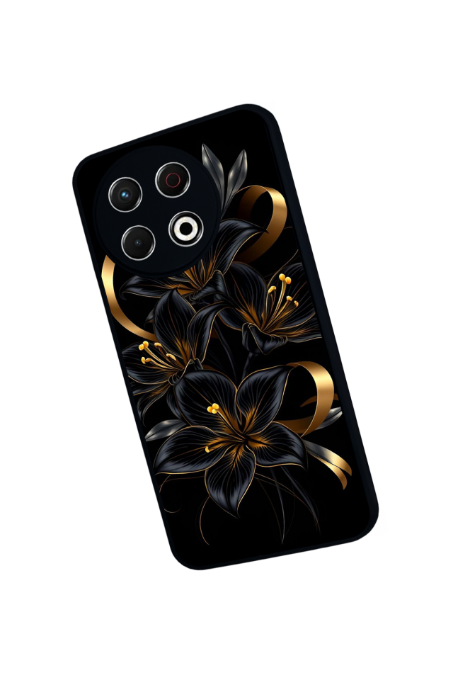 Tecno Spark 30 Pro Uyumlu Yaldizli Cicek Tasarımlı Glossy Premium Kılıf