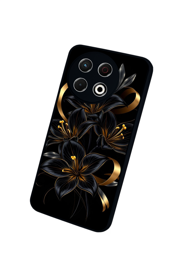 Tecno Spark 30 Pro Uyumlu Yaldizli Cicek Tasarımlı Glossy Premium Kılıf