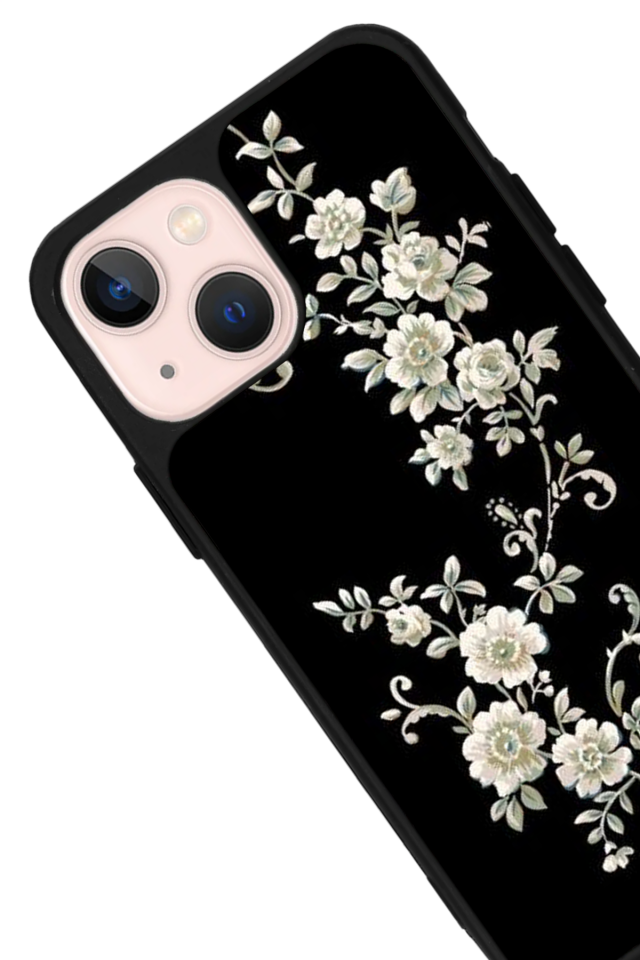 iPhone 15 Plus Uyumlu Yaldizli Cicek Tasarımlı Glossy Premium Kılıf