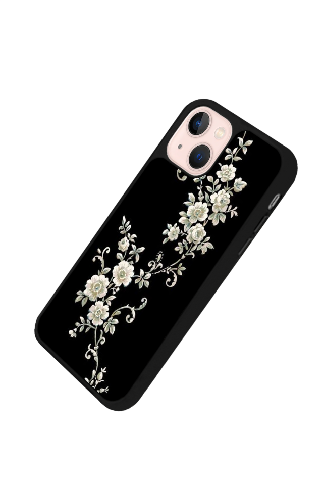 iPhone 15 Plus Uyumlu Yaldizli Cicek Tasarımlı Glossy Premium Kılıf