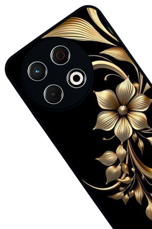 Tecno Spark 30 Pro Uyumlu Yaldizli Cicek Tasarımlı Glossy Premium Kılıf