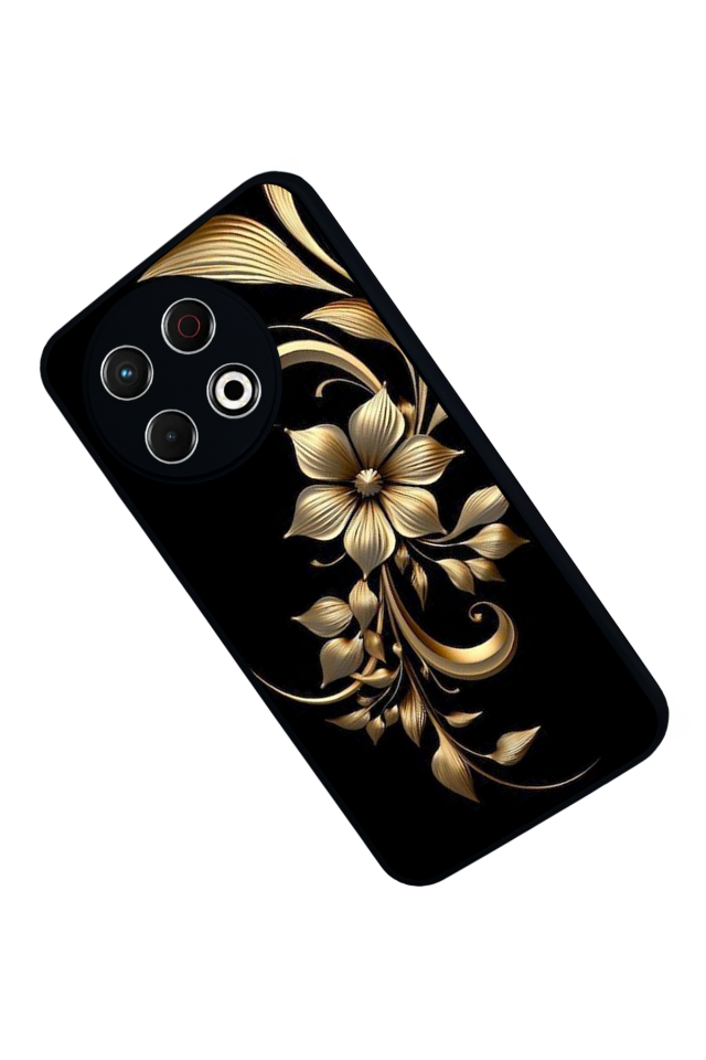 Tecno Spark 30 Pro Uyumlu Yaldizli Cicek Tasarımlı Glossy Premium Kılıf