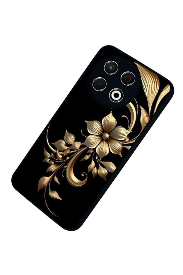 Tecno Spark 30 Pro Uyumlu Yaldizli Cicek Tasarımlı Glossy Premium Kılıf