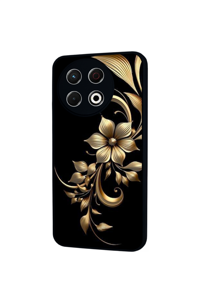 Tecno Spark 30 Pro Uyumlu Yaldizli Cicek Tasarımlı Glossy Premium Kılıf