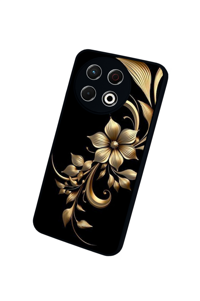 Tecno Spark 30 Pro Uyumlu Yaldizli Cicek Tasarımlı Glossy Premium Kılıf