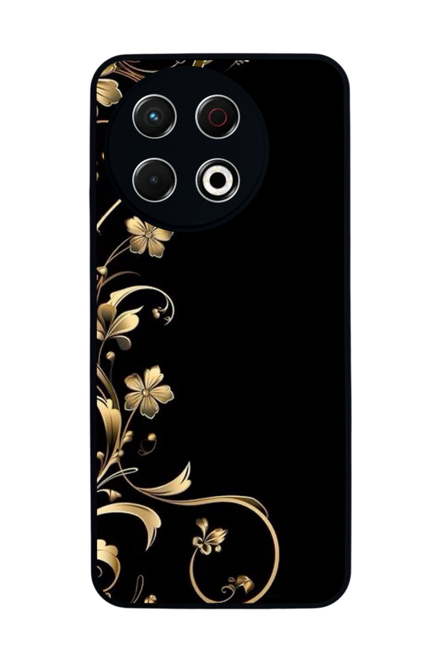 Tecno Spark 30 Pro Uyumlu Yaldizli Cicek Tasarımlı Glossy Premium Kılıf