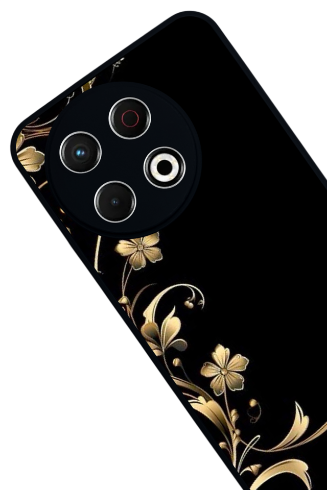 Tecno Spark 30 Pro Uyumlu Yaldizli Cicek Tasarımlı Glossy Premium Kılıf