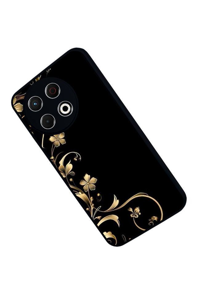 Tecno Spark 30 Pro Uyumlu Yaldizli Cicek Tasarımlı Glossy Premium Kılıf