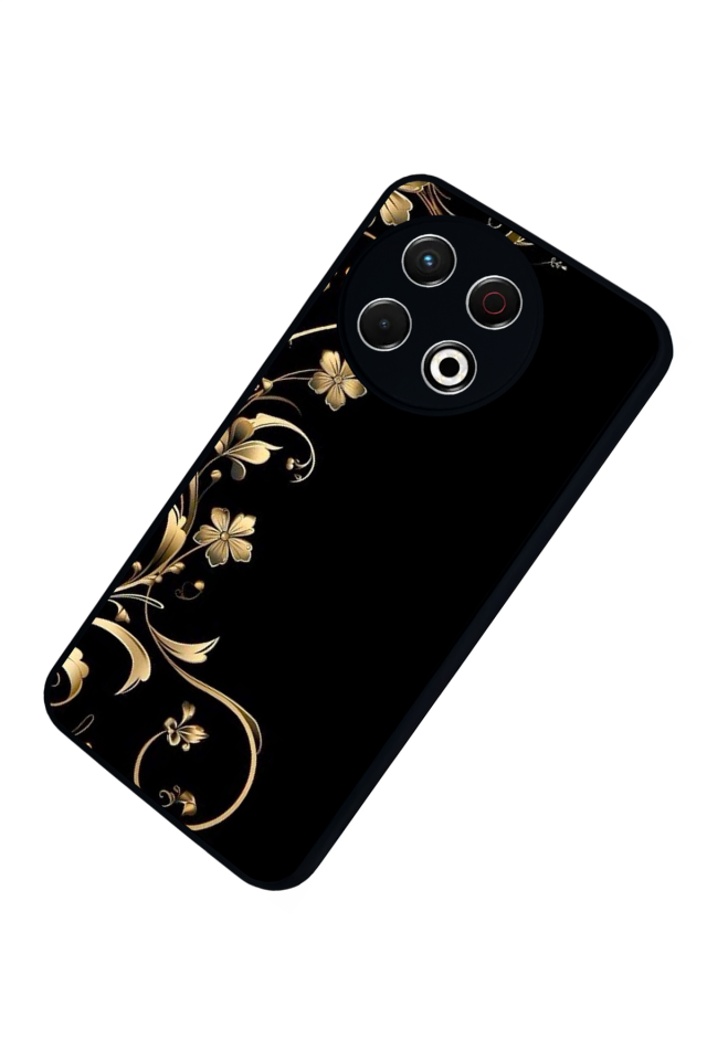 Tecno Spark 30 Pro Uyumlu Yaldizli Cicek Tasarımlı Glossy Premium Kılıf