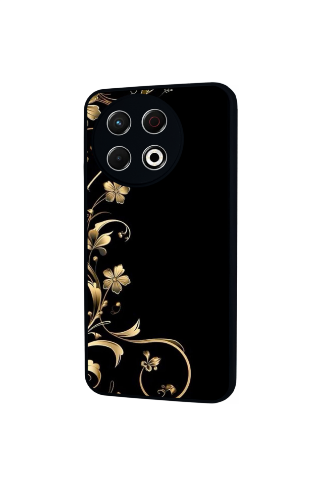 Tecno Spark 30 Pro Uyumlu Yaldizli Cicek Tasarımlı Glossy Premium Kılıf