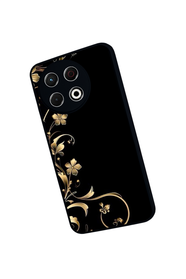 Tecno Spark 30 Pro Uyumlu Yaldizli Cicek Tasarımlı Glossy Premium Kılıf