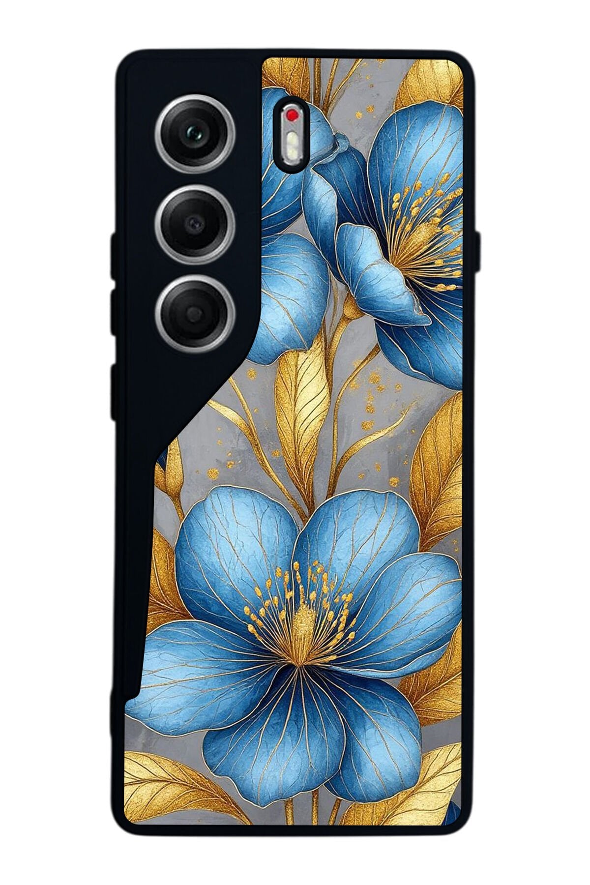 Tecno Camon 40 Uyumlu Yaldizli Cicek Tasarımlı Glossy Premium Kılıf