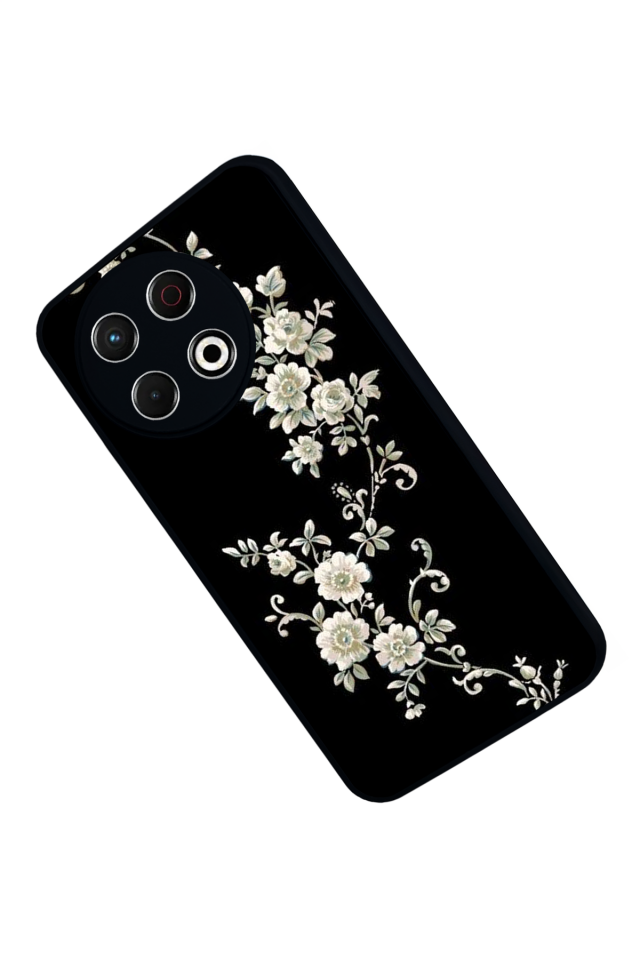 Tecno Spark 30 Pro Uyumlu Yaldizli Cicek Tasarımlı Glossy Premium Kılıf