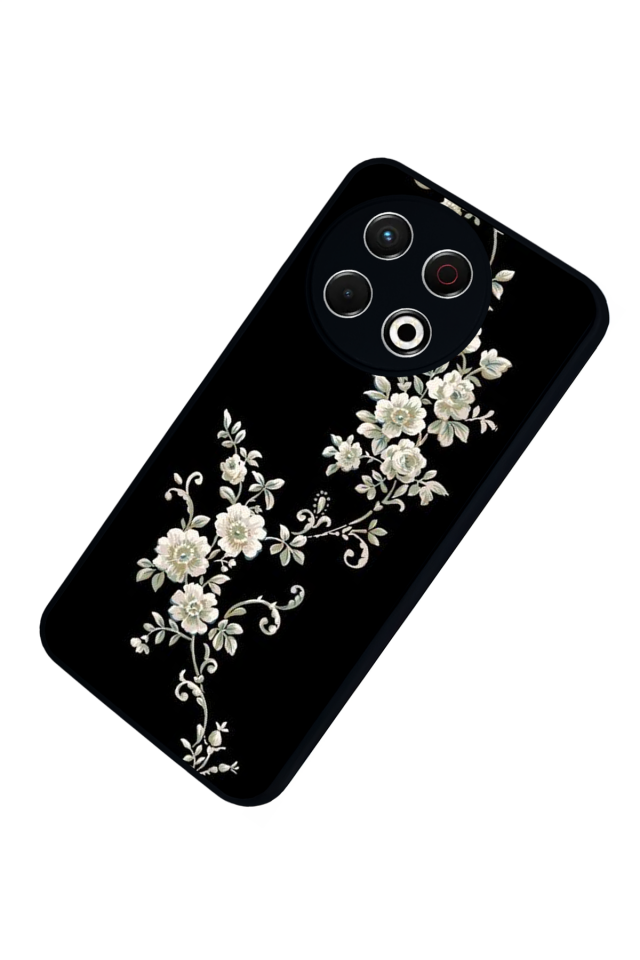 Tecno Spark 30 Pro Uyumlu Yaldizli Cicek Tasarımlı Glossy Premium Kılıf