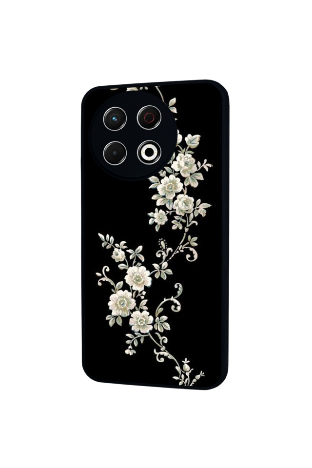 Tecno Spark 30 Pro Uyumlu Yaldizli Cicek Tasarımlı Glossy Premium Kılıf