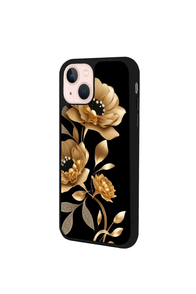 iPhone 15 Plus Uyumlu Yaldizli Cicek Tasarımlı Glossy Premium Kılıf