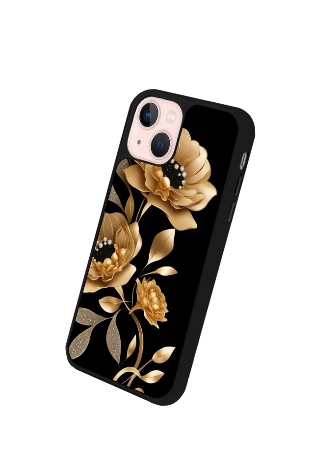 iPhone 15 Plus Uyumlu Yaldizli Cicek Tasarımlı Glossy Premium Kılıf