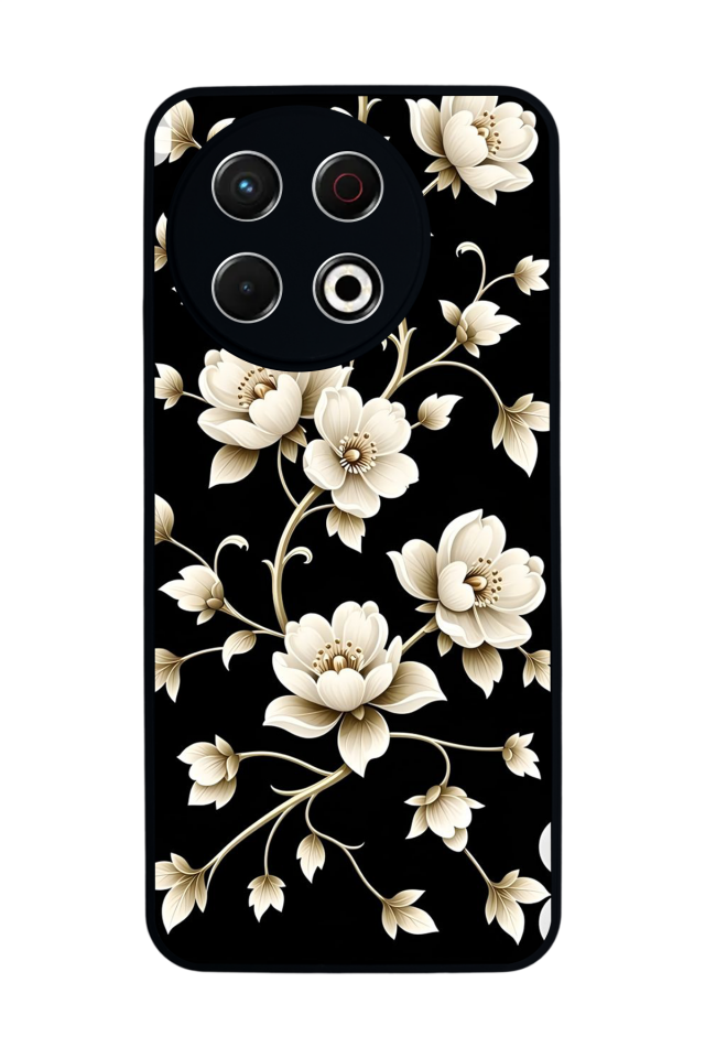 Tecno Spark 30 Pro Uyumlu Yaldizli Cicek Tasarımlı Glossy Premium Kılıf