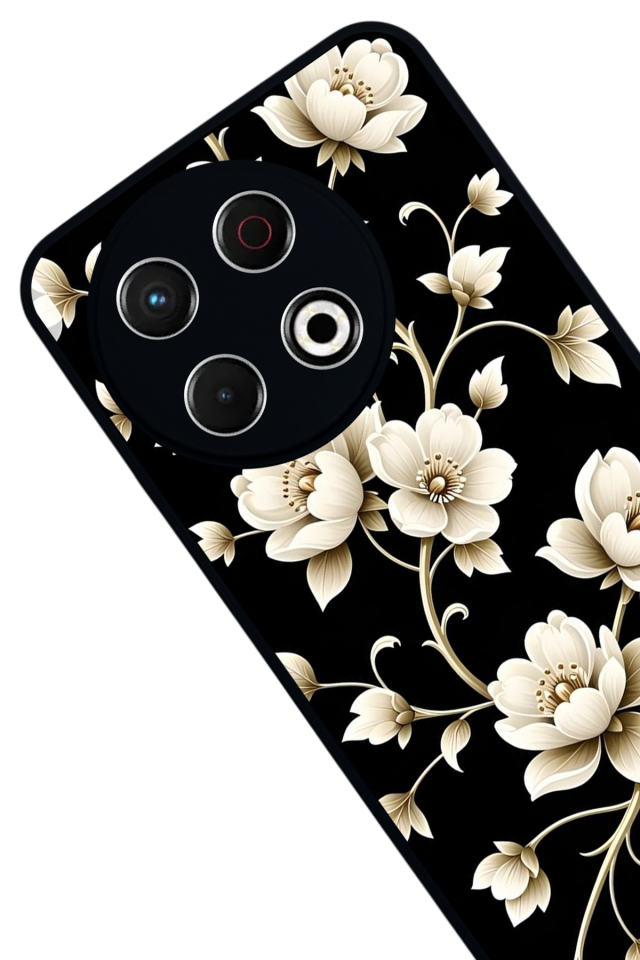 Tecno Spark 30 Pro Uyumlu Yaldizli Cicek Tasarımlı Glossy Premium Kılıf