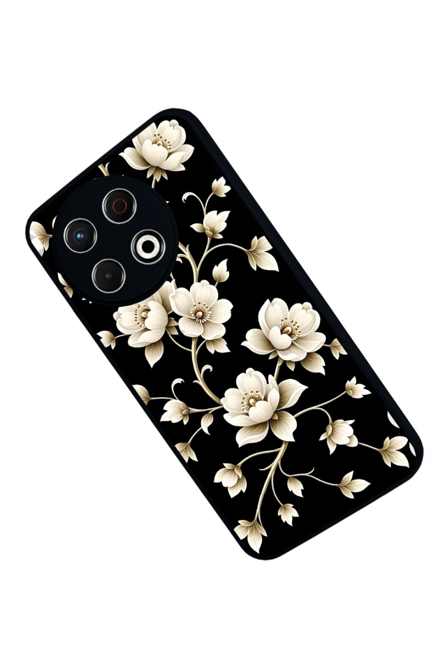 Tecno Spark 30 Pro Uyumlu Yaldizli Cicek Tasarımlı Glossy Premium Kılıf