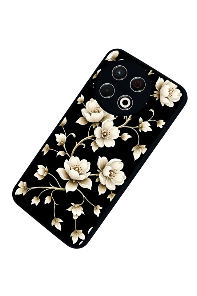 Tecno Spark 30 Pro Uyumlu Yaldizli Cicek Tasarımlı Glossy Premium Kılıf