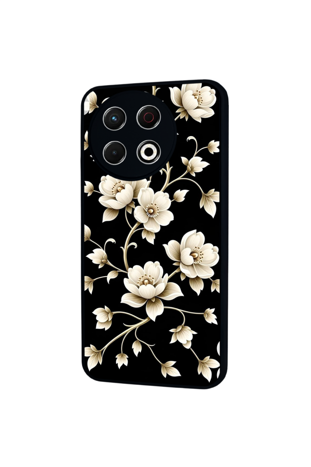 Tecno Spark 30 Pro Uyumlu Yaldizli Cicek Tasarımlı Glossy Premium Kılıf